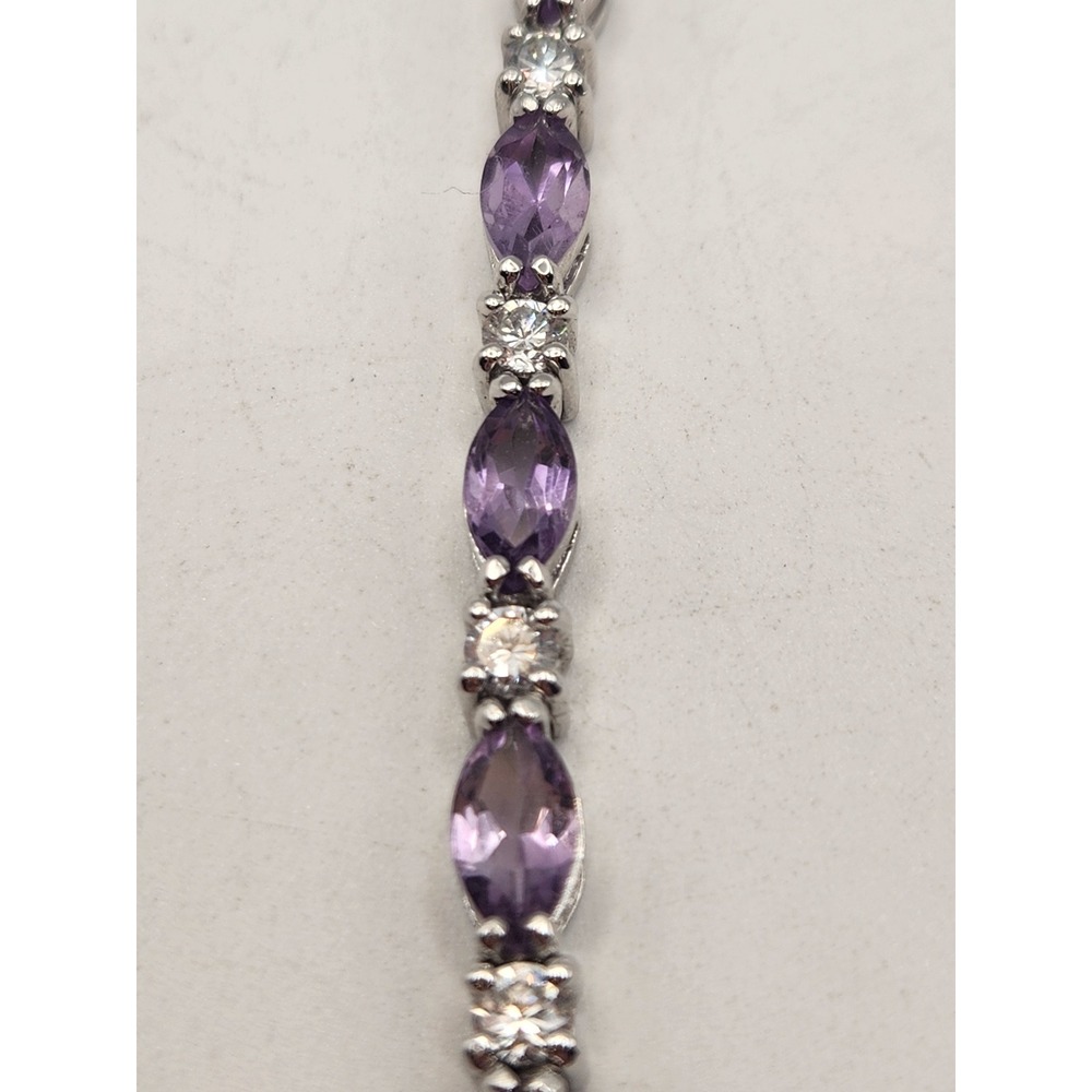 HMI 925 Sterling Silver Amethyst Cubic Zirconia Marquise Tennis Bracelet 7.25" - Picture 4 of 7